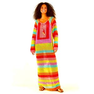 #185-FARM Rio Striped Multicolor Crochet Dress, Size Small